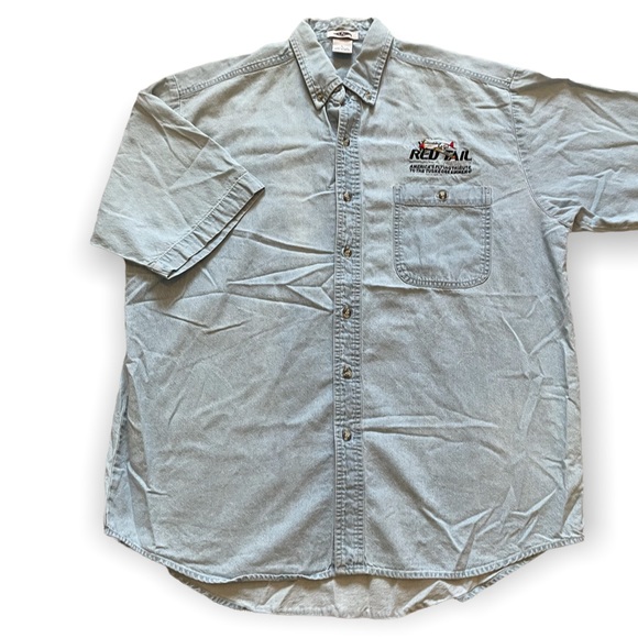 Men's Red Tail America's Flying Tribute To The Tuskegee Airmen Denim Button Down - Picture 2 of 8